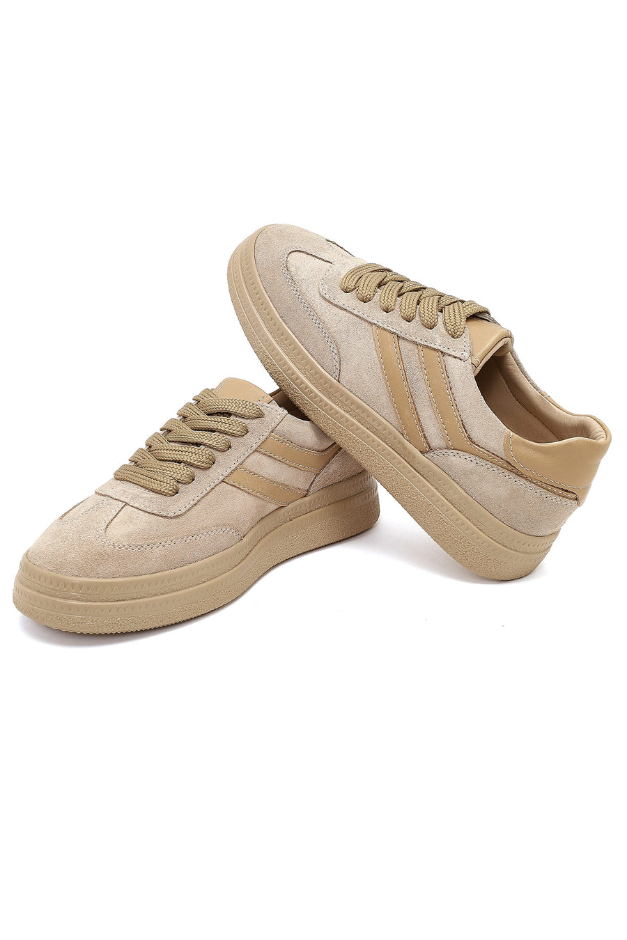 Women's Beige Lace-up Suede Leather Sneaker