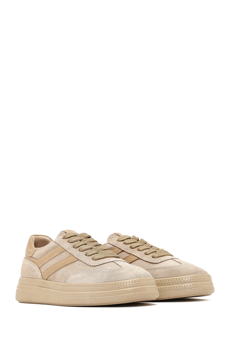 Women's Beige Lace-up Suede Leather Sneaker