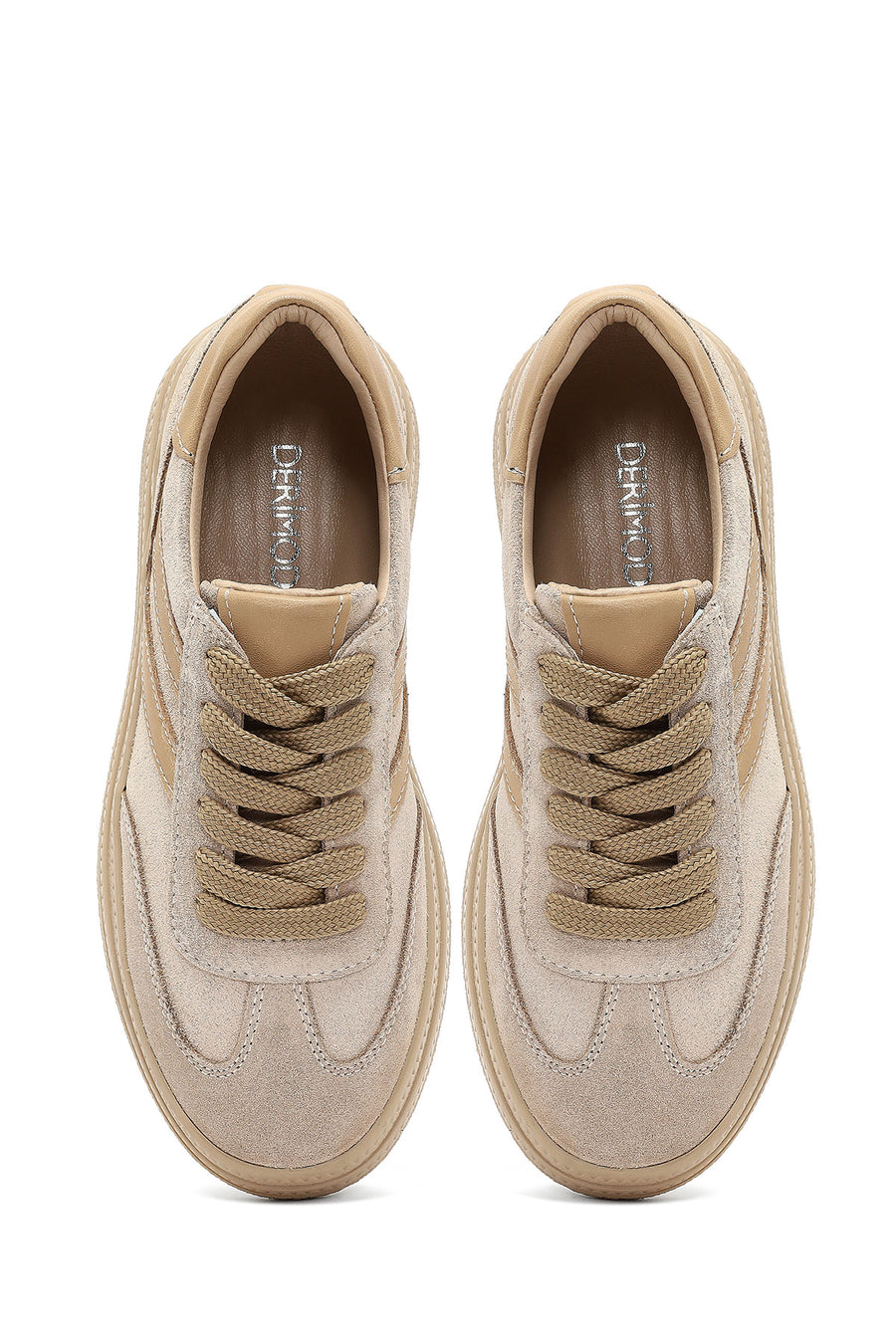 Women's Beige Lace-up Suede Leather Sneaker
