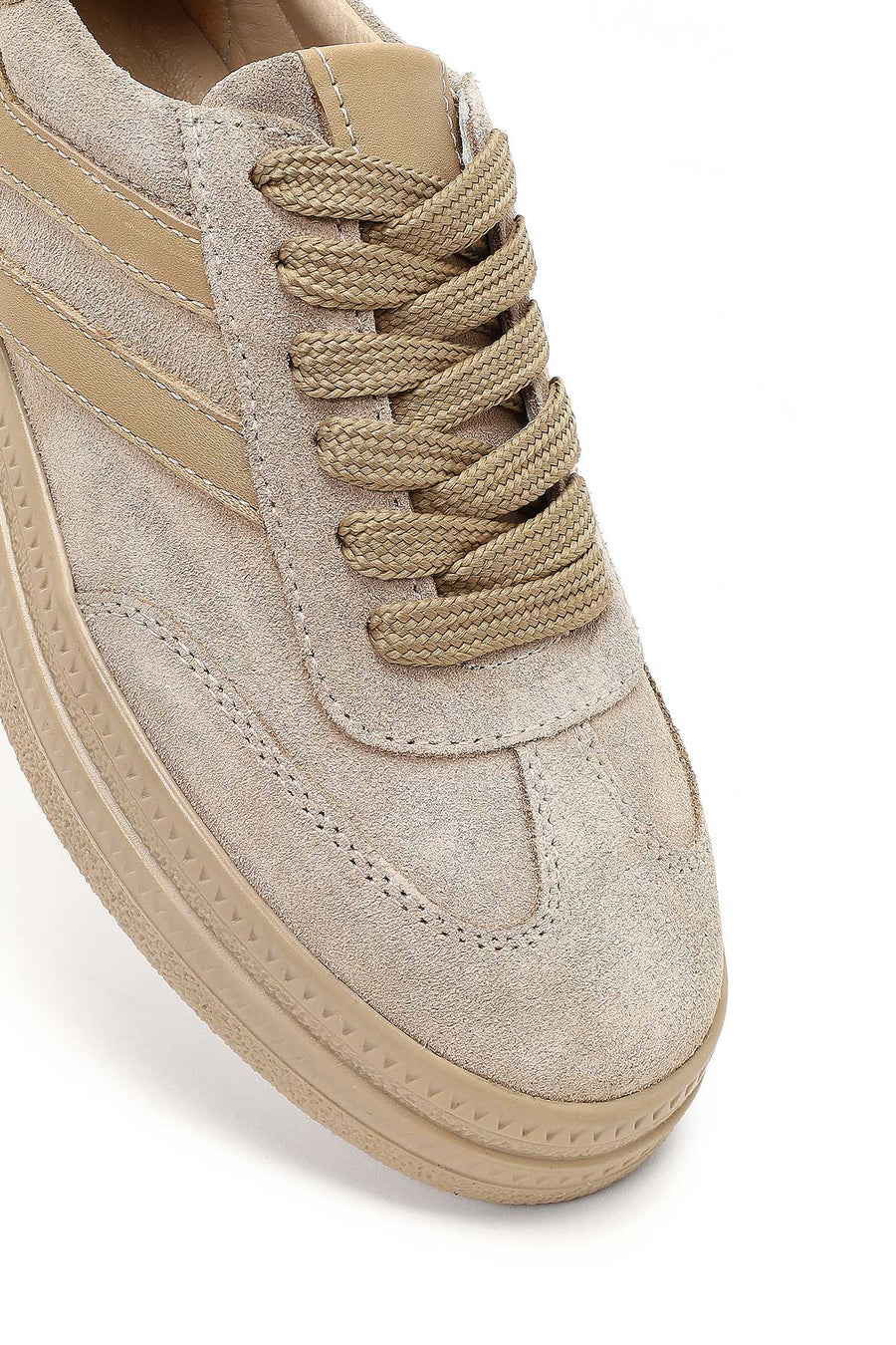Women's Beige Lace-up Suede Leather Sneaker