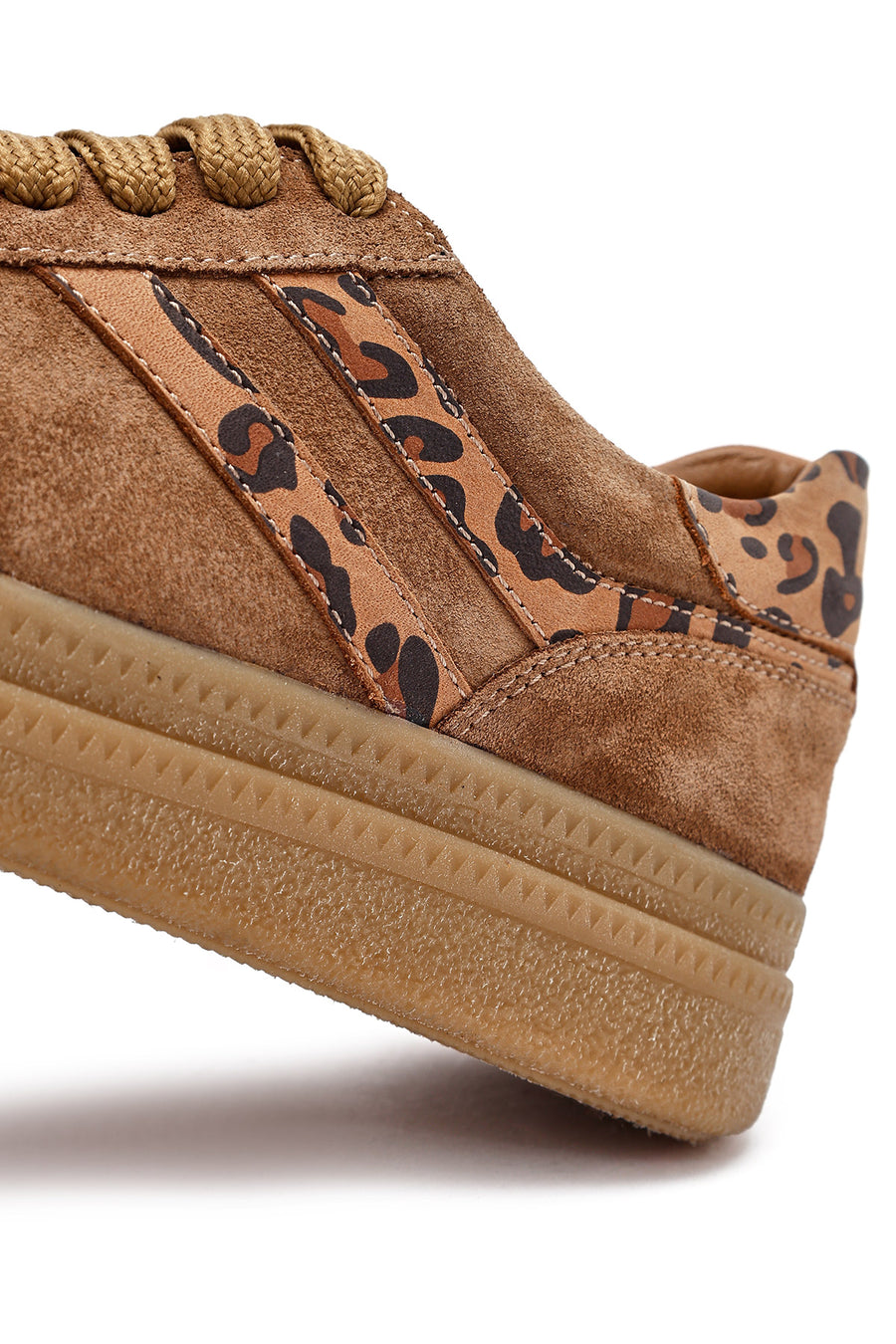 Women's Tan Lace-Up Suede Leather Sneaker