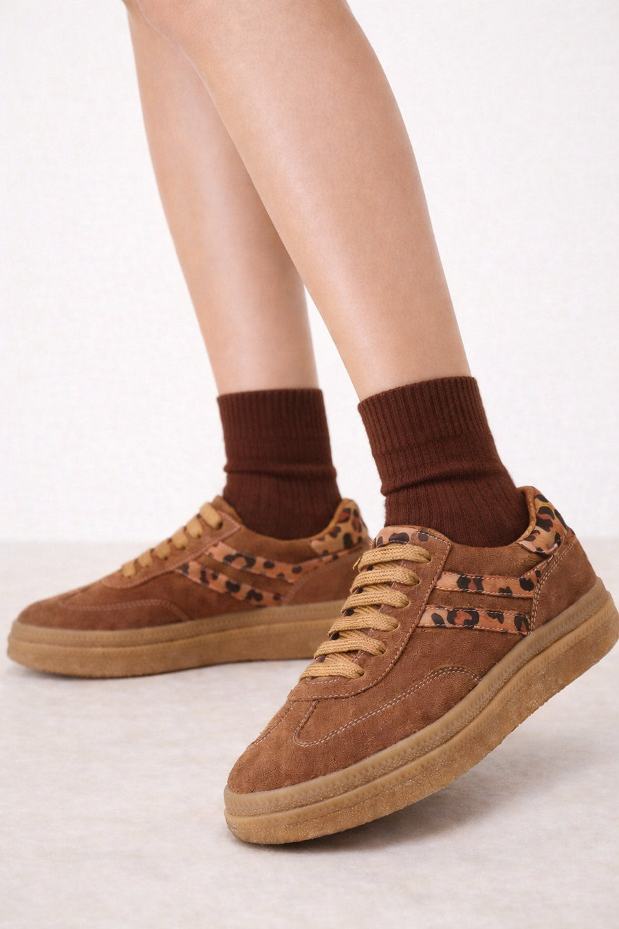 Women's Tan Lace-Up Suede Leather Sneaker