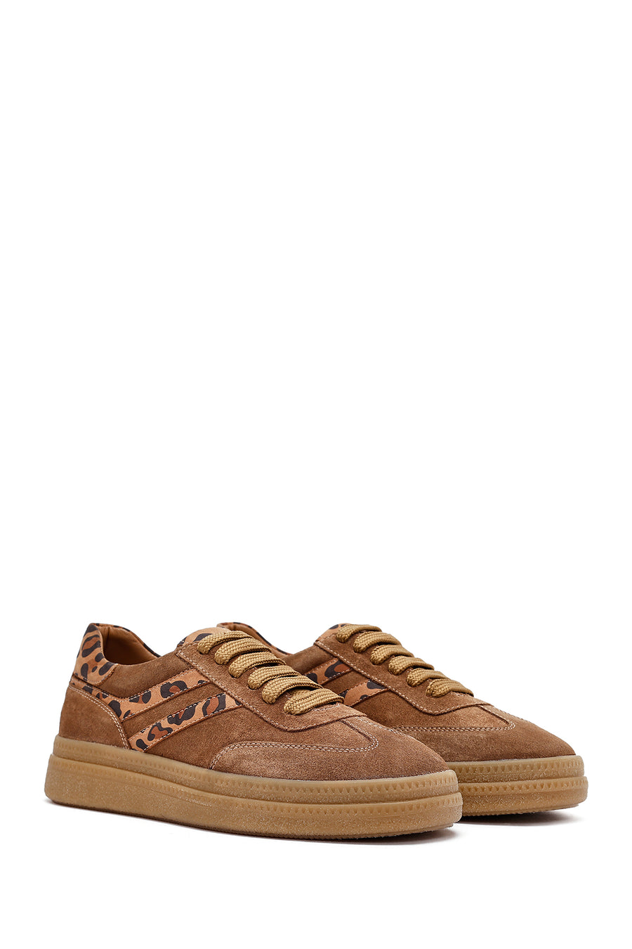 Women's Tan Lace-Up Suede Leather Sneaker