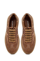 Women's Tan Lace-Up Suede Leather Sneaker | Derimod