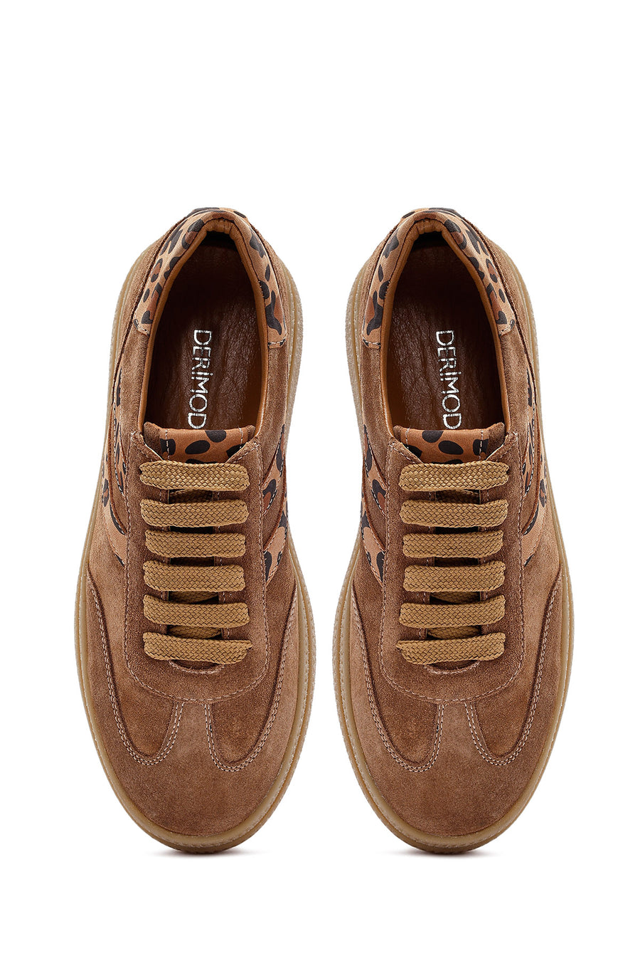 Women's Tan Lace-Up Suede Leather Sneaker