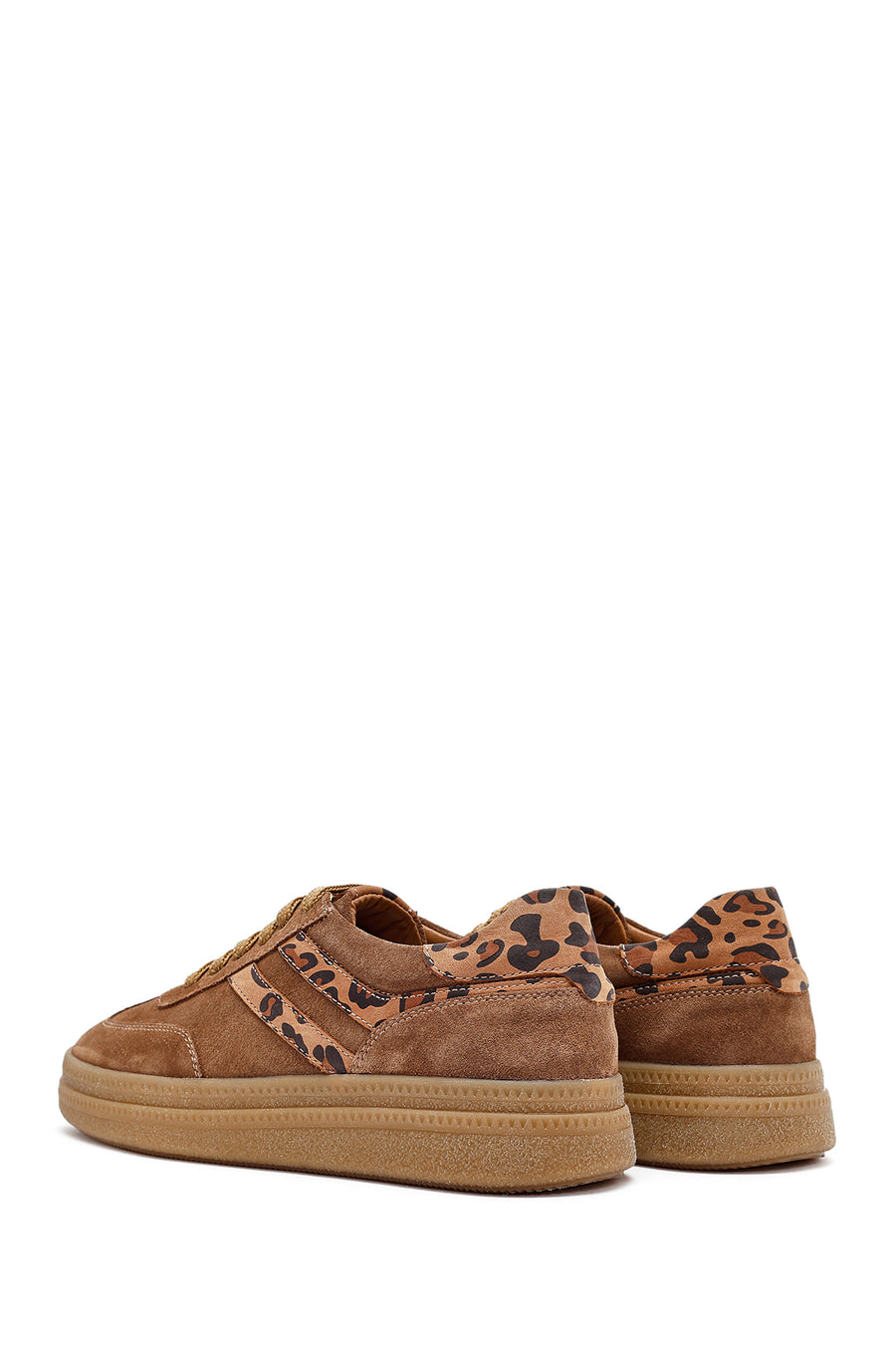 Women's Tan Lace-Up Suede Leather Sneaker