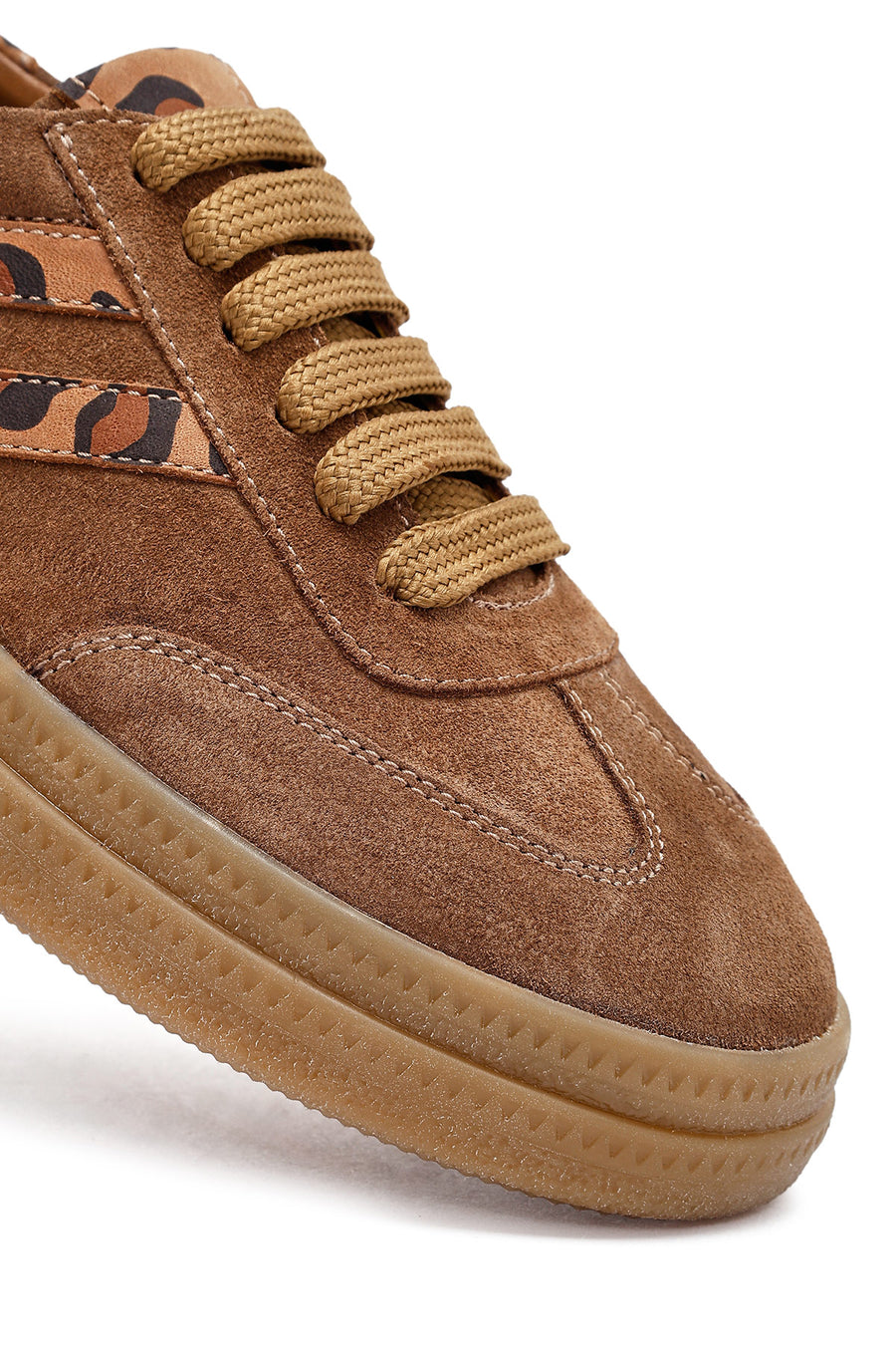 Women's Tan Lace-Up Suede Leather Sneaker