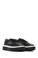 Women's Black Lace-Up Thick-Soled Leather Sneaker | Derimod