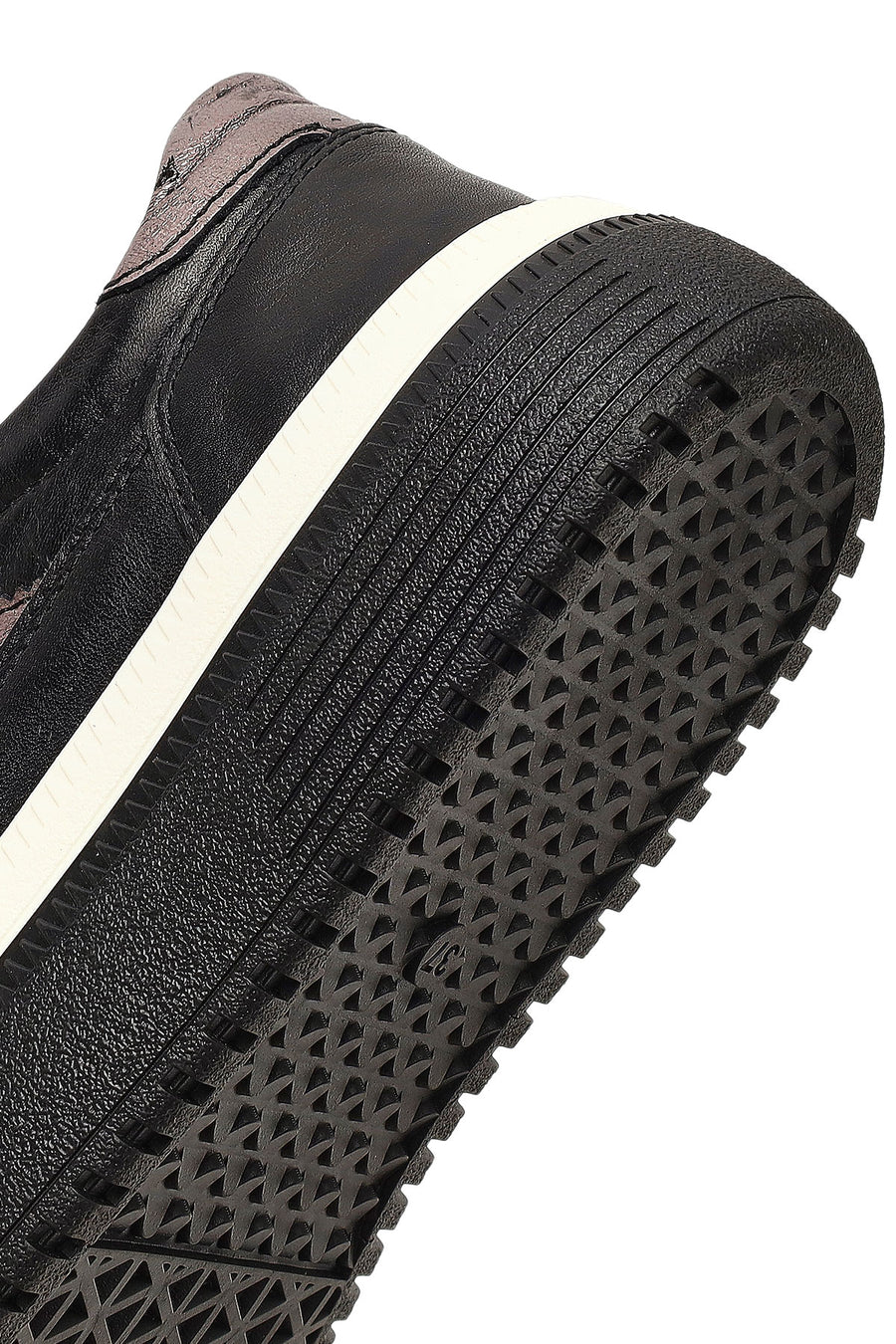Women's Black Lace-Up Thick-Soled Leather Sneaker