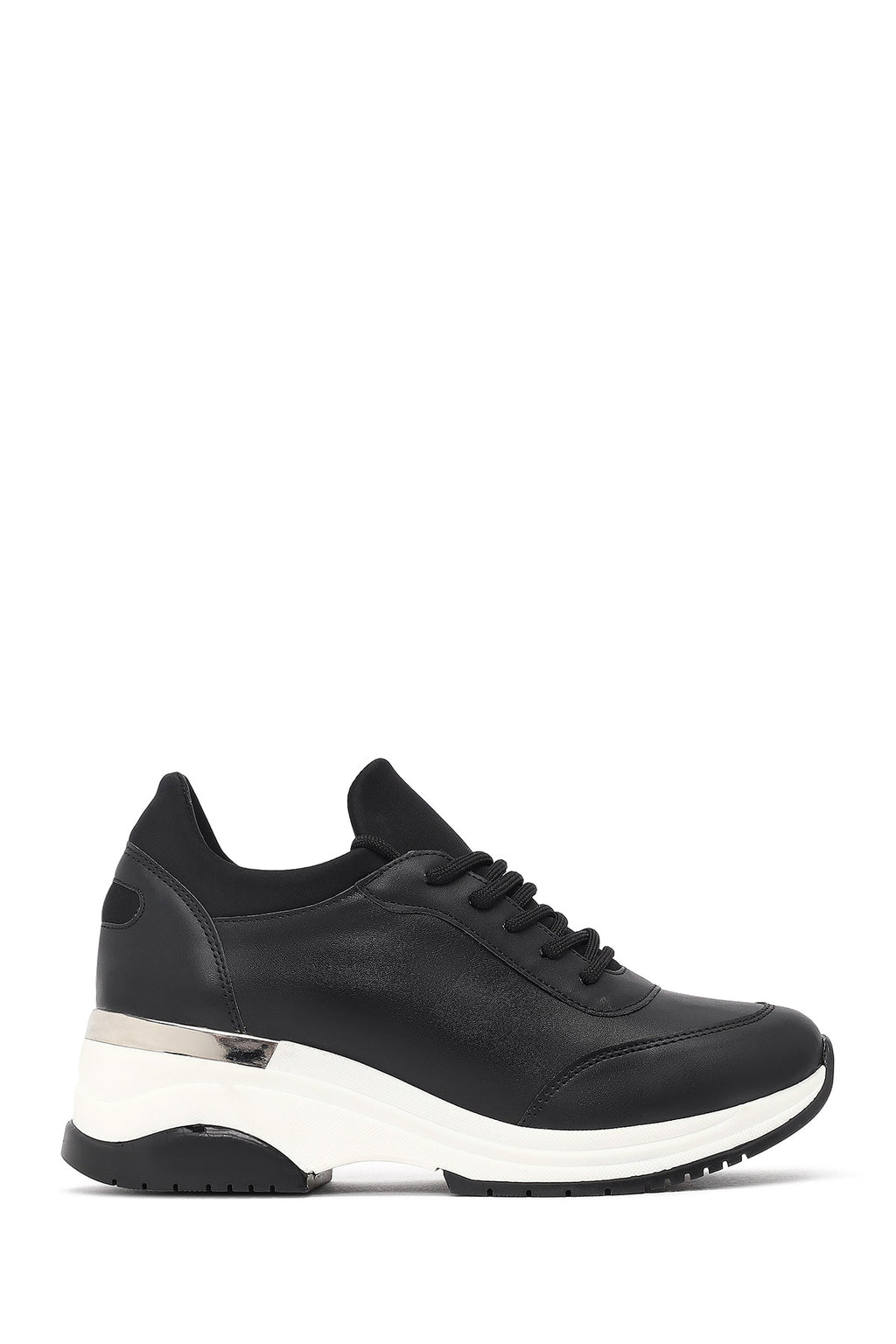 Kadın Siyah Bağcıklı Dolgu Topuklu Sneaker