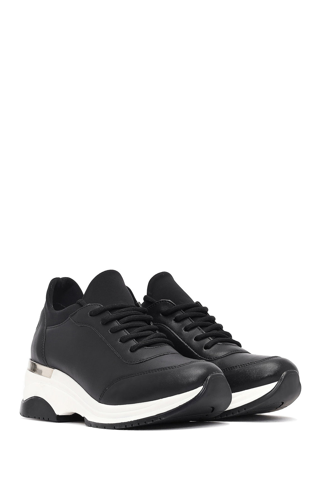 Kadın Siyah Bağcıklı Dolgu Topuklu Sneaker