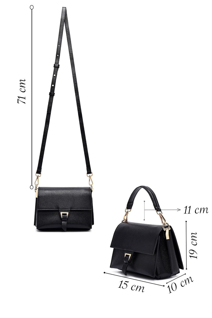 Woman Black Long Strap Leather Mini Crossbody Bag