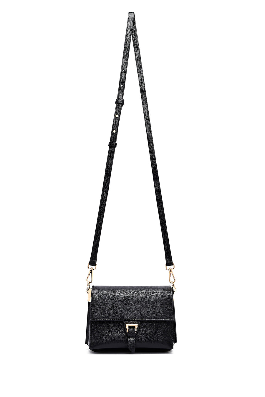 Woman Black Long Strap Leather Mini Crossbody Bag