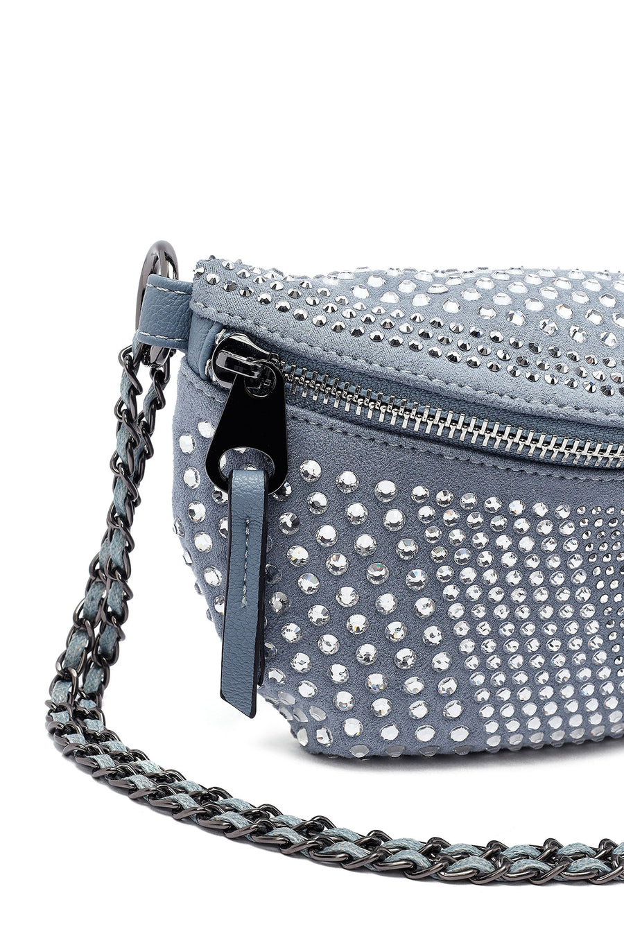 Women's Blue Long Strap Stone Crossbody Bag