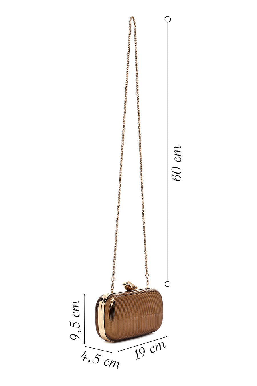 Women's Bronze Long Strap Metallic Mini Clutch Evening Bag