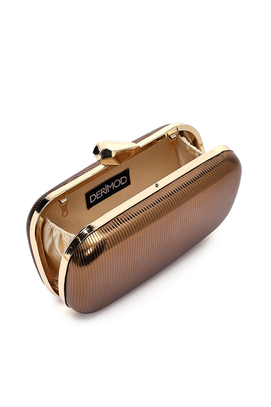 Women's Bronze Long Strap Metallic Mini Clutch Evening Bag