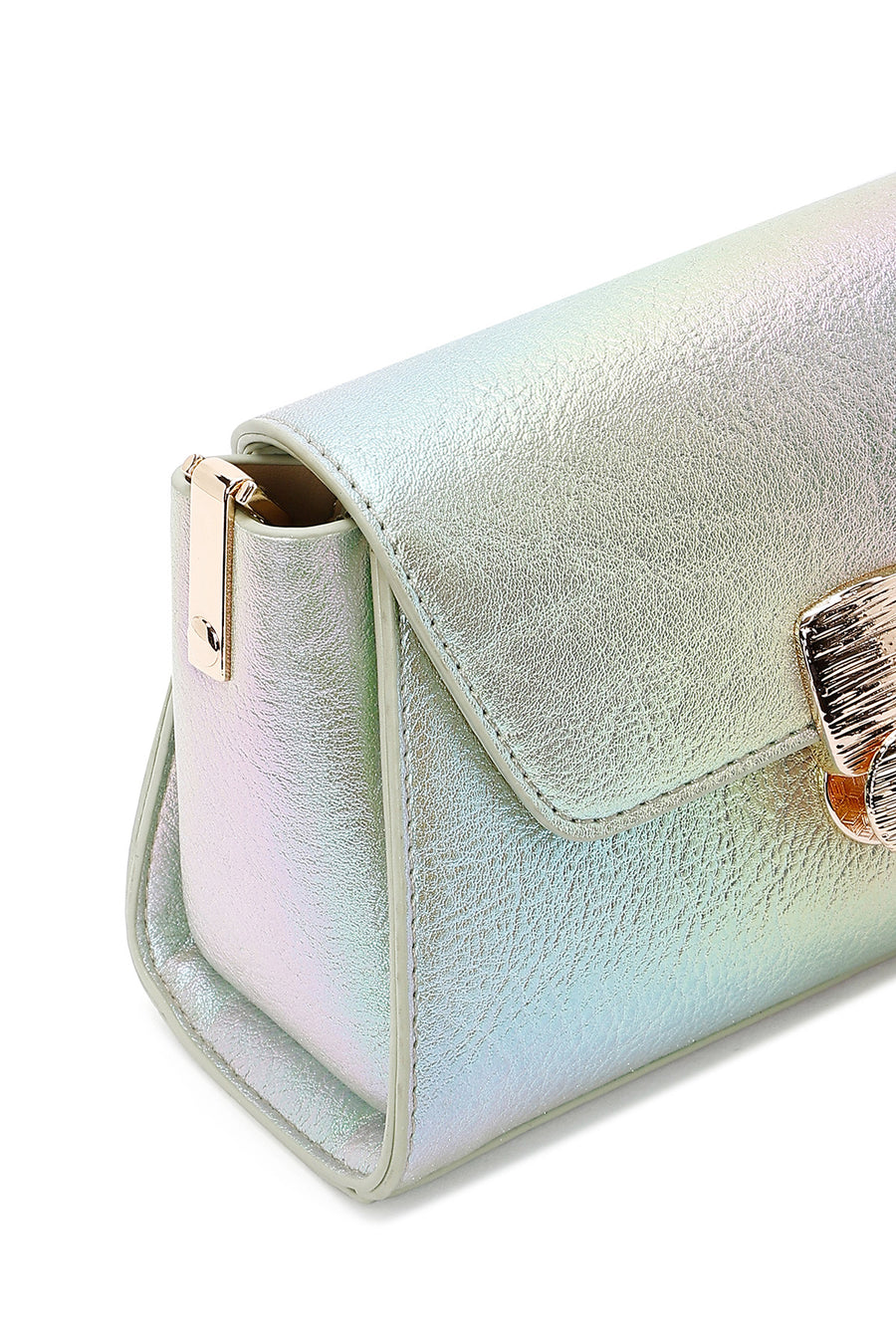 Women's Blue Metallic Patent Leather Mini Crossbody Bag