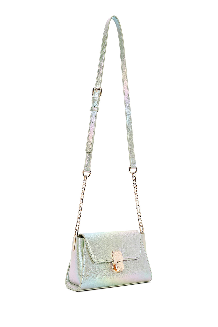 Women's Blue Metallic Patent Leather Mini Crossbody Bag