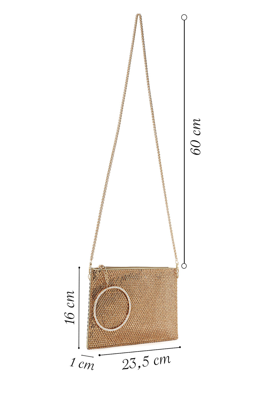 Kadın Altın Taşlı Uzun Zincir Askılı Abiye Portföy Çanta