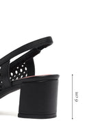 Derimod Gritti Women's Black Open Back Short Thick Heeled Leather Shoes | Derimod