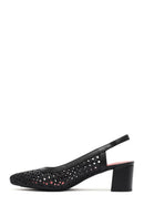 Derimod Gritti Women's Black Open Back Short Thick Heeled Leather Shoes | Derimod
