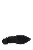 Derimod Gritti Women's Black Open Back Short Thick Heeled Leather Shoes | Derimod