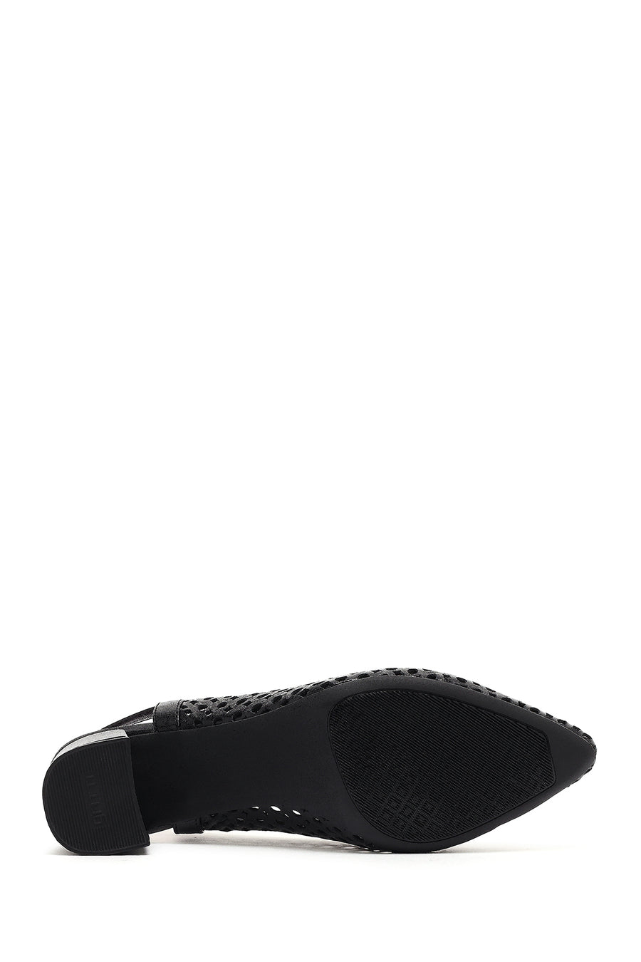 Derimod Gritti Women's Black Open Back Short Thick Heeled Leather Shoes