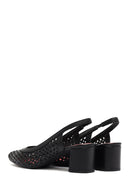 Derimod Gritti Women's Black Open Back Short Thick Heeled Leather Shoes | Derimod