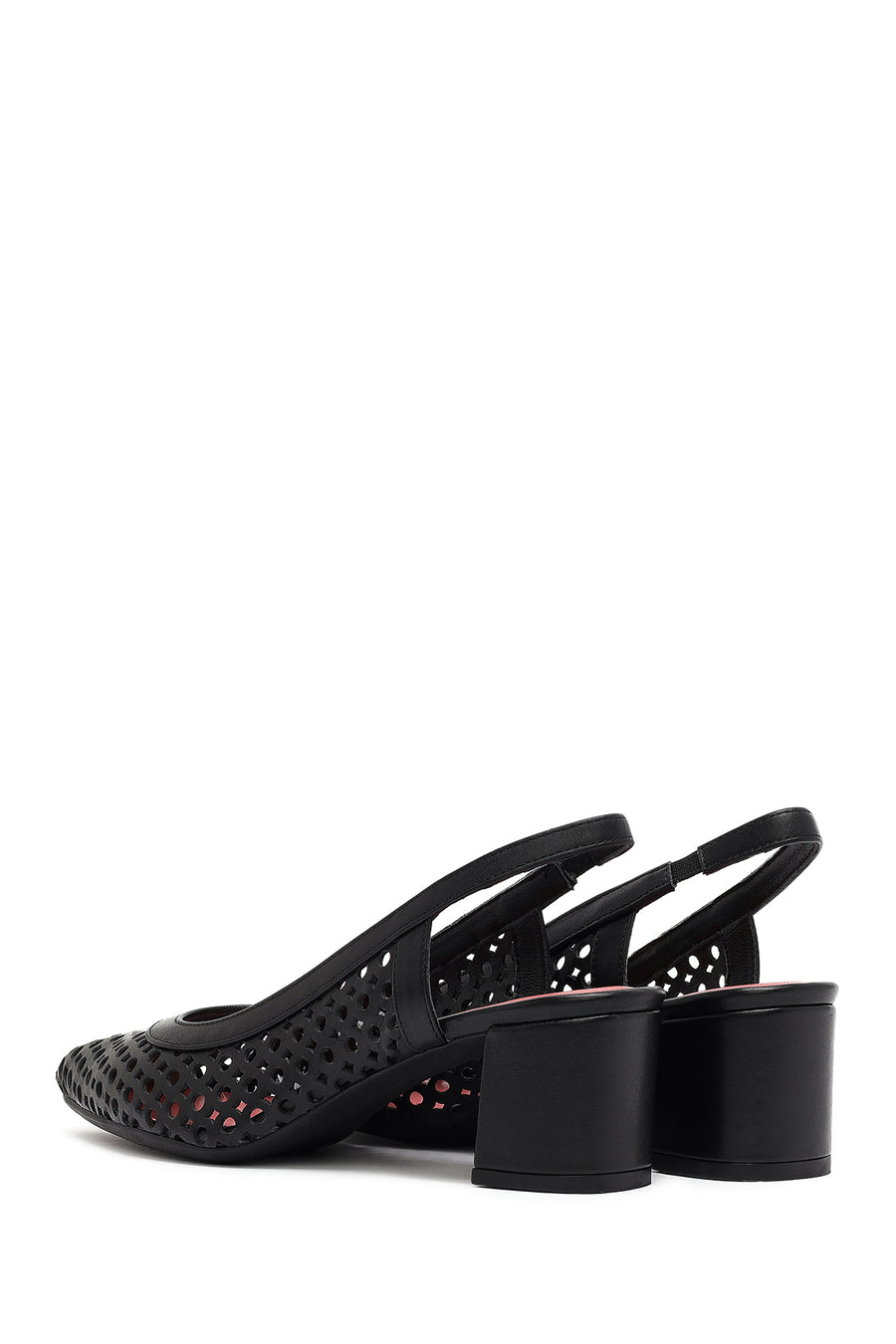 Derimod Gritti Women's Black Open Back Short Thick Heeled Leather Shoes