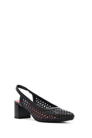 Derimod Gritti Women's Black Open Back Short Thick Heeled Leather Shoes | Derimod