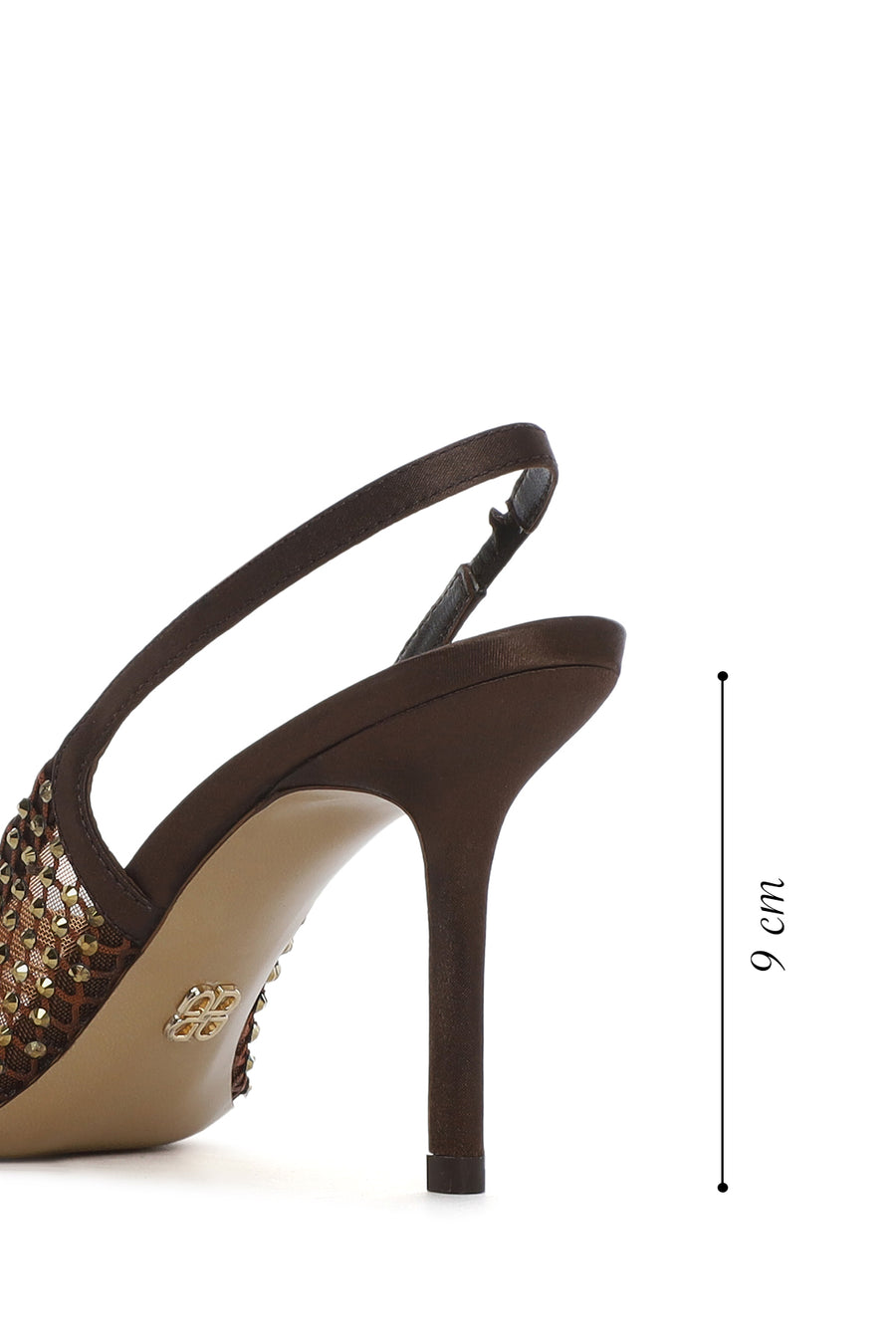 Women's Bronze Stone Open Back Thin Heeled Leather Shoes