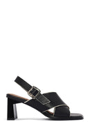 Women's Black Ankle Buckle Thick Heel Leather Sandals | Derimod