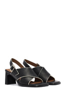 Women's Black Ankle Buckle Thick Heel Leather Sandals | Derimod