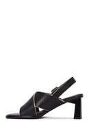 Women's Black Ankle Buckle Thick Heel Leather Sandals | Derimod
