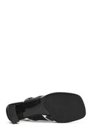 Women's Black Ankle Buckle Thick Heel Leather Sandals | Derimod