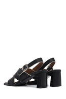 Women's Black Ankle Buckle Thick Heel Leather Sandals | Derimod