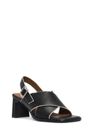 Women's Black Ankle Buckle Thick Heel Leather Sandals | Derimod