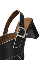 Women's Black Ankle Buckle Thick Heel Leather Sandals | Derimod