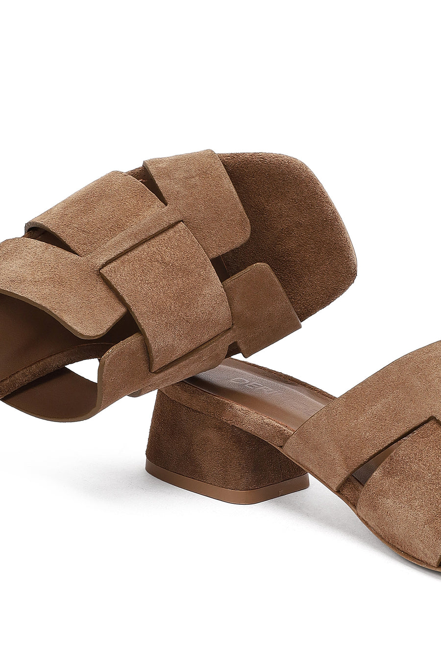 Women's Taupe Thick Short Heel Suede Leather Slippers