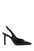Women's Black Ankle Buckle Open Back Thin Heel Leather Shoes | Derimod