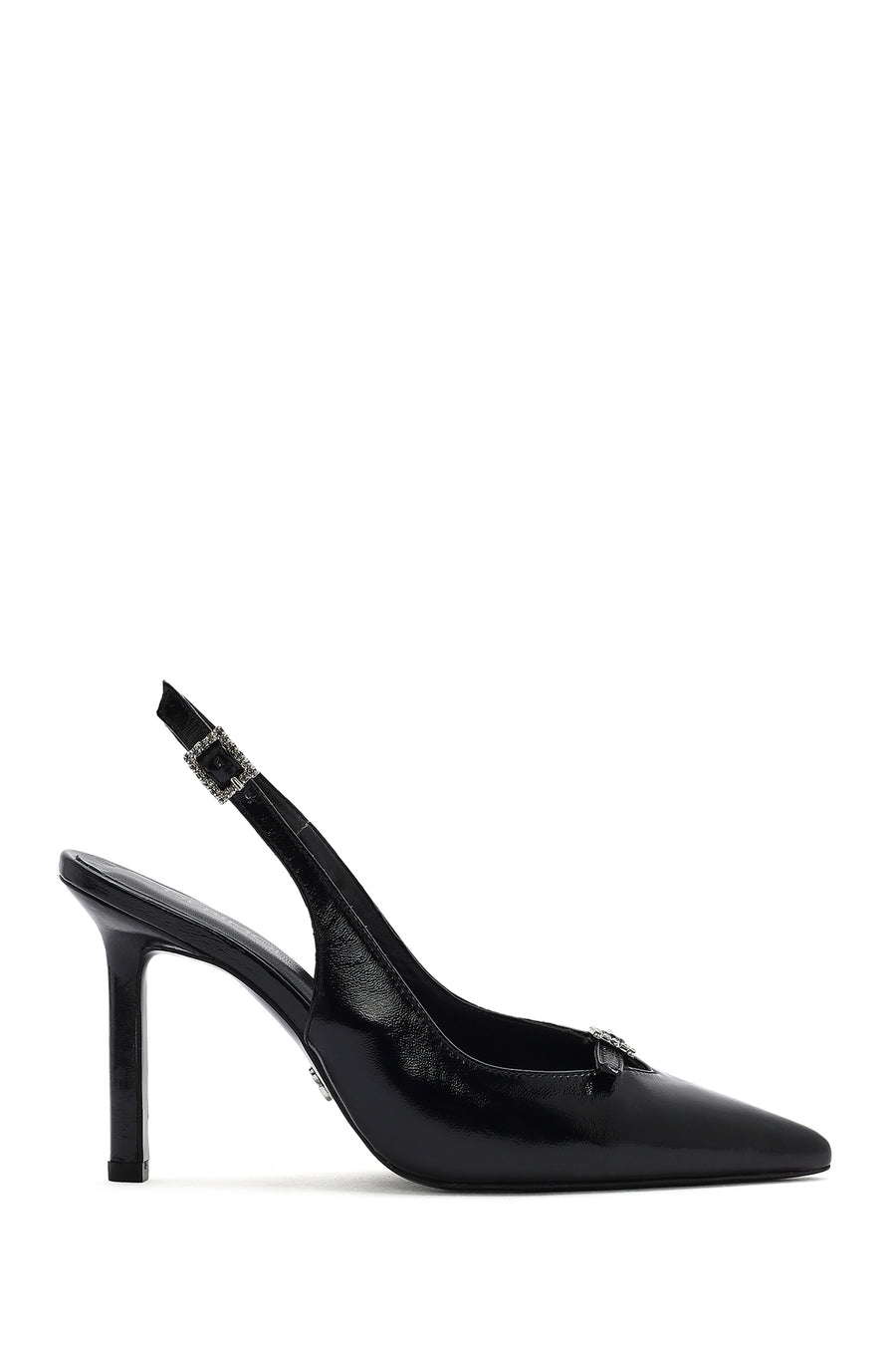 Women's Black Ankle Buckle Open Back Thin Heel Leather Shoes 25SFD162316 | Derimod