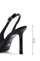 Women's Black Ankle Buckle Open Back Thin Heel Leather Shoes | Derimod