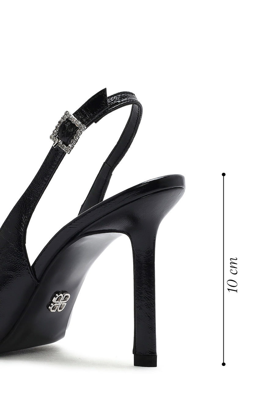 Women's Black Ankle Buckle Open Back Thin Heel Leather Shoes