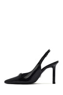 Women's Black Ankle Buckle Open Back Thin Heel Leather Shoes | Derimod
