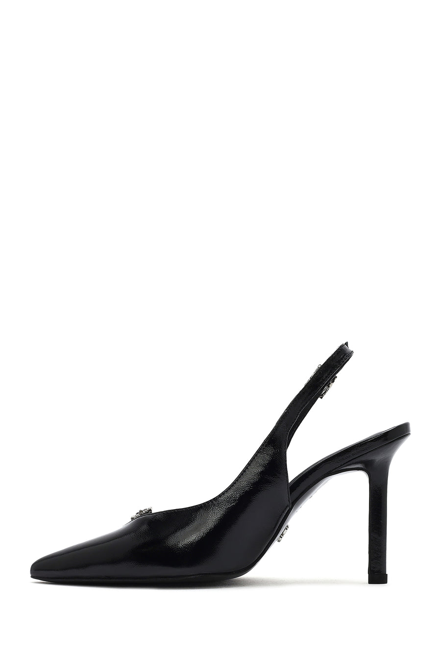 Women's Black Ankle Buckle Open Back Thin Heel Leather Shoes