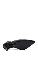 Women's Black Ankle Buckle Open Back Thin Heel Leather Shoes | Derimod