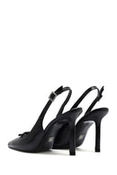 Women's Black Ankle Buckle Open Back Thin Heel Leather Shoes | Derimod