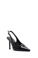 Women's Black Ankle Buckle Open Back Thin Heel Leather Shoes | Derimod