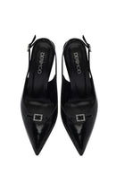 Women's Black Ankle Buckle Open Back Thin Heel Leather Shoes | Derimod