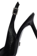 Women's Black Ankle Buckle Open Back Thin Heel Leather Shoes | Derimod